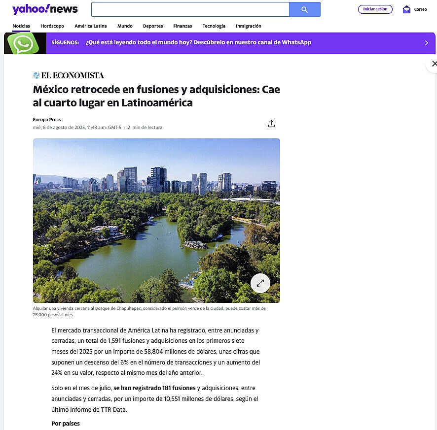 Mxico retrocede en fusiones y adquisiciones: Cae al cuarto lugar en Latinoamrica